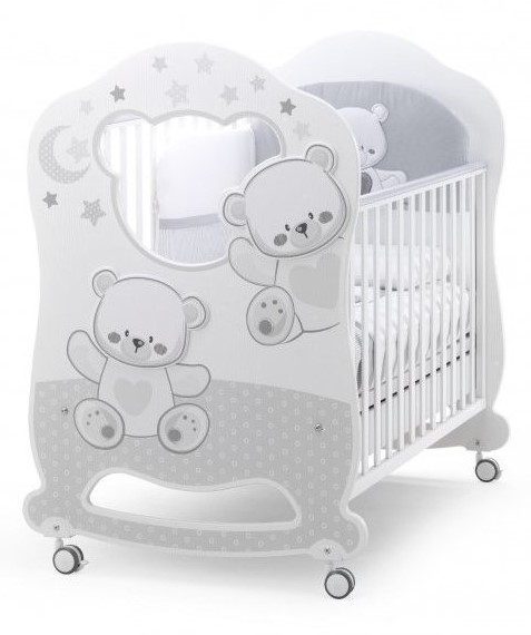 Dětská houpací postýlka z masivu Italbaby Jolie s medvídkem – grey